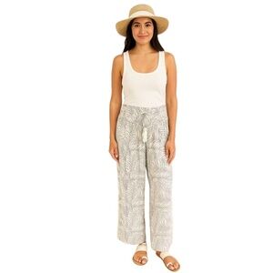 SaltyLemon Leaf Print Wide Leg Elastic Waist Casual Pants Size Large Palazza‎